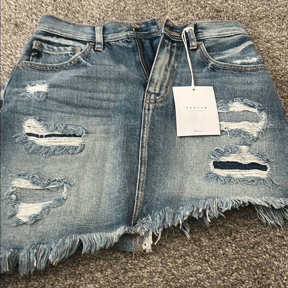 Blue Distressed Denim Skirt